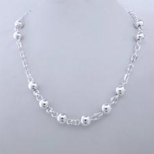 Sterling silver bead necklace 8mm and rectangular link chain. Length 42cm.