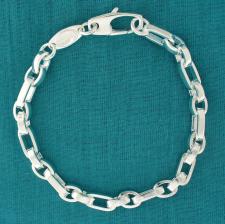 Sterling silver men's chain bracelet. Solid oval link 2+1.