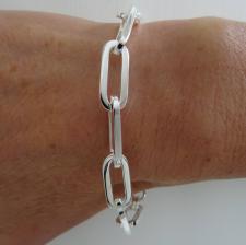 Solid sterling silver rectangular link toggle bracelet