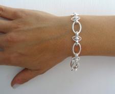 Solid 925 silver textured link bracelet 10mm