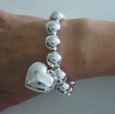 Sterling silver bead bracelet for woman - 14mm with heart charm