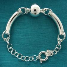 Bracciale artigianale vintage, in argento 925, sfera 16mm e tubi laterali.