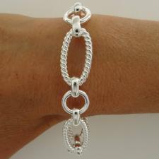 Bracciale in argento 925 massiccio, larghezza 14mm. Maglie ovali godronate torchon e maglie tonde.