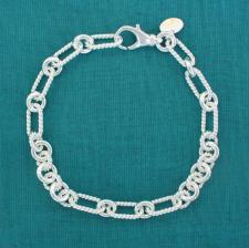 Sterling silver textured link bracelet 6mm. Solid chain.