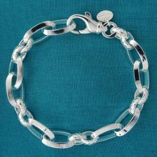 925 silver textured link bracelet 9mm