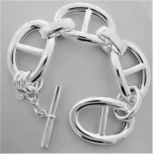 Sterling silver women's nautical bracelet 30mm. Hollow link. T-bar closure. 80 grams. Large link.