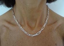 Sterling silver rectangular link necklace italy