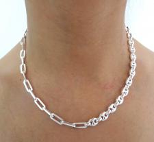 Collana in argento 925, catena maglia marina 7,5mm e catena paperclip 5,2mm.