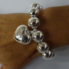 Silver bead heart bracelet