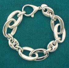 Bracciale artigianale argento 925 maglia forzatina ovale asimmetrica e maglia marina. Larghezza 1...