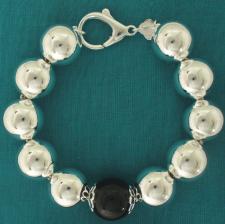 Sterling silver bead bracelet for woman - 16mm with black onyx bead