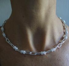 925 silver textured link necklace made in Tuscany