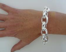 Sterling silver oval rolo link bracelet 15mm