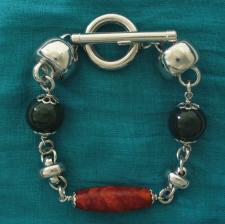 Sterling silver bracelet with green agate & natural madrepore