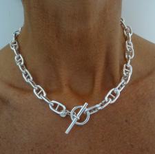 Silver toggle mariner link necklace