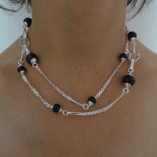 Sterling silver necklace flat marina chain black onyx beads