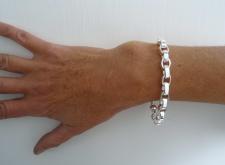 Silver flat oval link bracelet italy