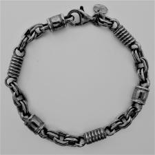 ARGENTO ANTICATO. Bracciale artigianale uomo in argento 925 massiccio. Barilotti e spirali 7mm.