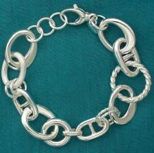 Sterling silver handmade bracelet. Made in Italy. Asymmetrical oval link 17mm.