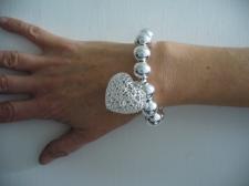 Sterling silver bead bracelet for woman - 14mm with large heart charm