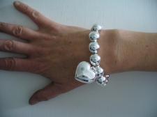 Sterling silver bead bracelet for woman - 14mm with heart charm