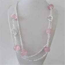 Silver necklace rose quartz beads