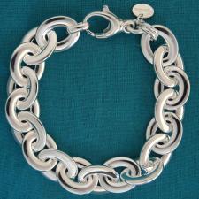 SOLID sterling silver flat oval link bracelet 13mm. 
