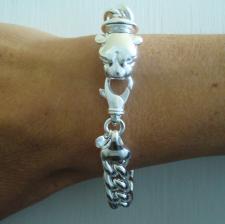 Women's sterling silver panther bracelet. Curb link chain 10mm.