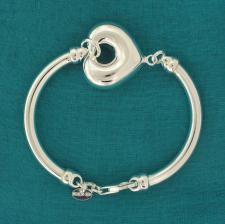 Sterling silver semi-bangle bracelet with large heart 26mm.