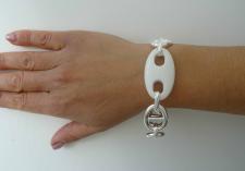 Sterling silver mariner link bracelet 18mm. Natural white agate