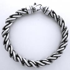 OXIDIZED sterling silver solid torchon link bracelet 8mm. Rotating clasp.