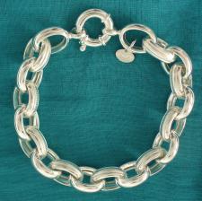 Sterling silver textured oval rolo link bracelet 13mm. Hollow chain. Oval belcher bracelet.