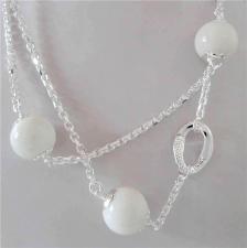 Sterling silver necklace white agate beads 