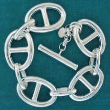 Sterling silver women's nautical bracelet 20mm. Hollow link. T-bar closure. Large link.