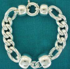 Sterling silver bracelet. Women's barilotto & curb link chain 14-18mm.