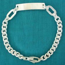 Sterling silver men's bracelet. Solid link curb chain 7mm. ID bracelet.