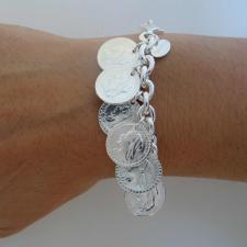 Silver bracelet with coin charms
