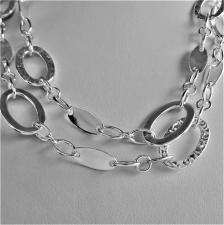 Long sterling silver necklace polished textured oval link chain 80 cm