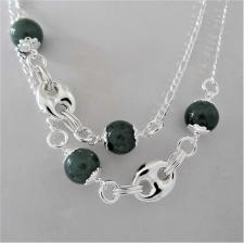 Sterling silver necklace figaro chain green agate 