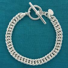 Sterling silver double curb bracelet 7.5mm. Solid link chain. Toggle bracelet.