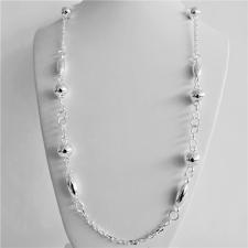 Long sterling silver necklace, bead & oval link chain 70 cm.