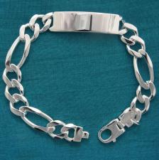 Sterling silver ID identity bracelet 10mm. Figaro chain.