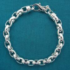 Solid sterling silver oval rolo link bracelet 7,5mm. Oval belcher bracelet.