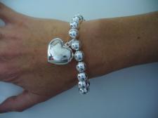 Sterling silver bead bracelet for woman - 10mm with heart charm