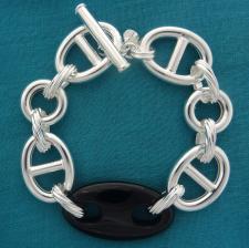 Sterling silver mariner link bracelet 18mm. Natural black onyx.