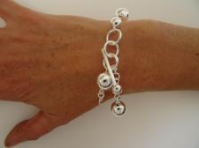 Sterling silver beaded chain bracelet toggle clasp.