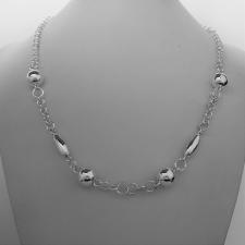 Sterling silver necklace, bead & oval link chain 45 cm.