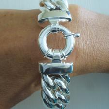 Sterling silver large double curb bracelet 21mm. Hollow link.