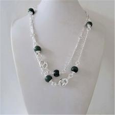 Sterling silver necklace figaro chain green agate 