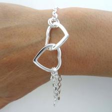 Bracciale in argento 925 cuori e catena.